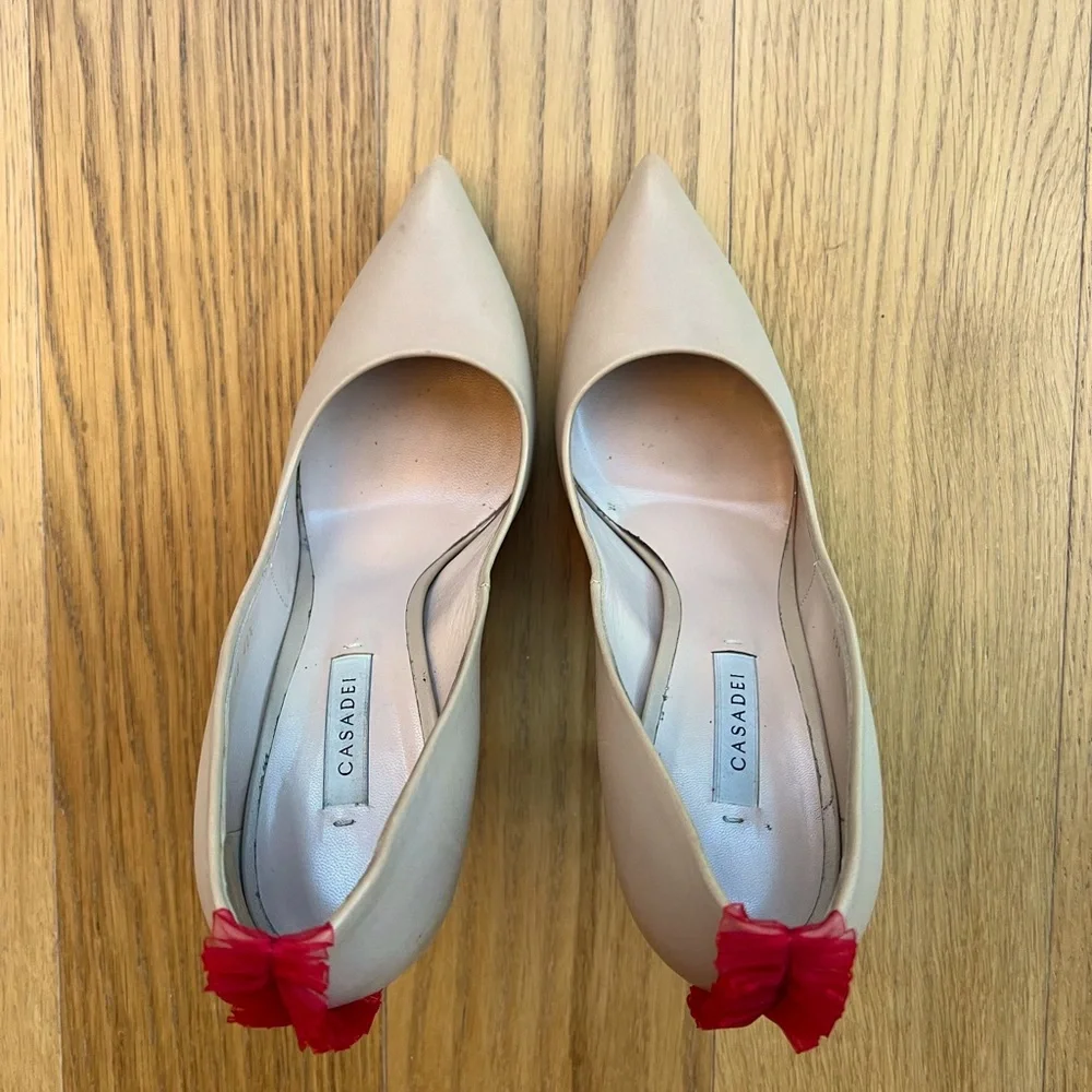 Casadei Nude Beige and Red Stiletto Pumps